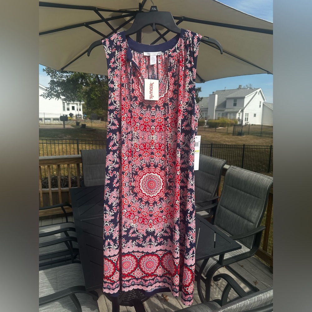London Times Red and Blue Patterned Dress